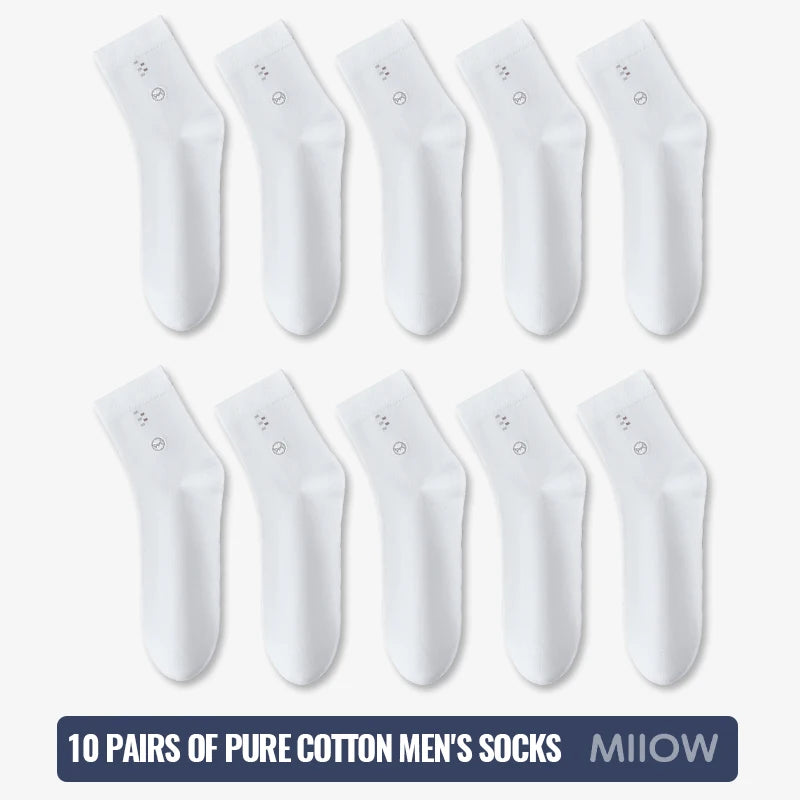 MiiOW 100% Pure Cotton Socks Men Business Dress Long Sock Black White Antibacterial Anti Odor Crew Socks Breathable Sport Sock