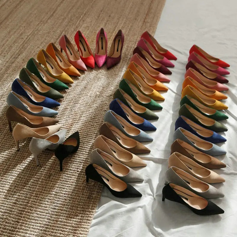 2025 Flock Leather Heels Women Pumps Bucket Pointed Toe High Heels Sexy Lady Shoes Thin Heels Chaussure Femme Autumn