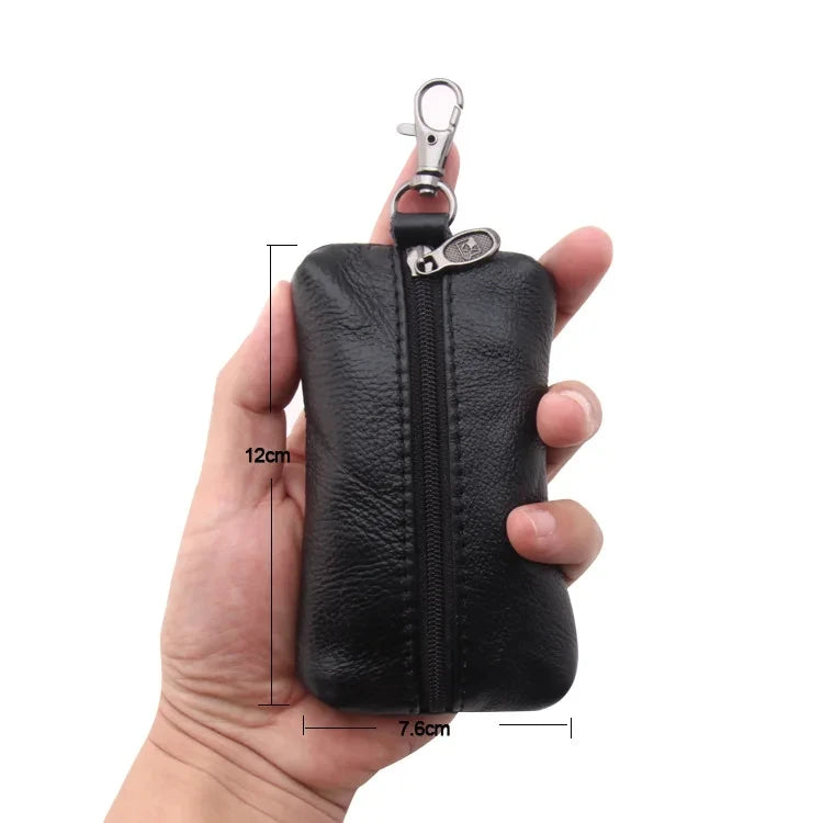 Soft  Genuine Cow Leather Housekeeper Small Round Columnar Key Holder Car Key Wallet Coin Pouch Purse key bag