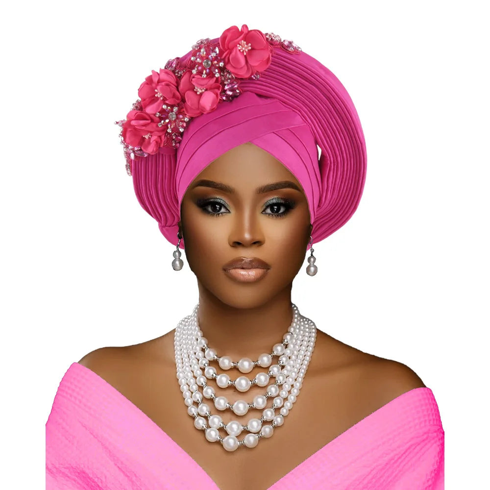 Fashion African Headtie Turban Nigeria Head Ties Flowers Already Made Auto Gele Women Head Wraps for Wedding Party Headpiece New