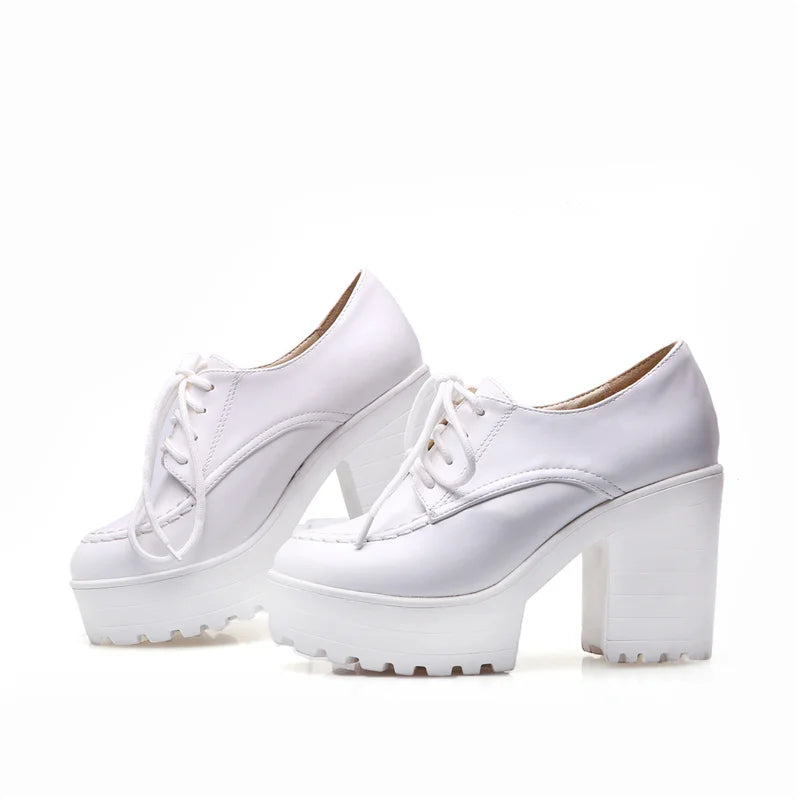 Classic Lace-up Ankle Boots For Women Red White Punk Heels Platform Euro Style Women's Shoes Autumn Spring High Heels Pump Shoes