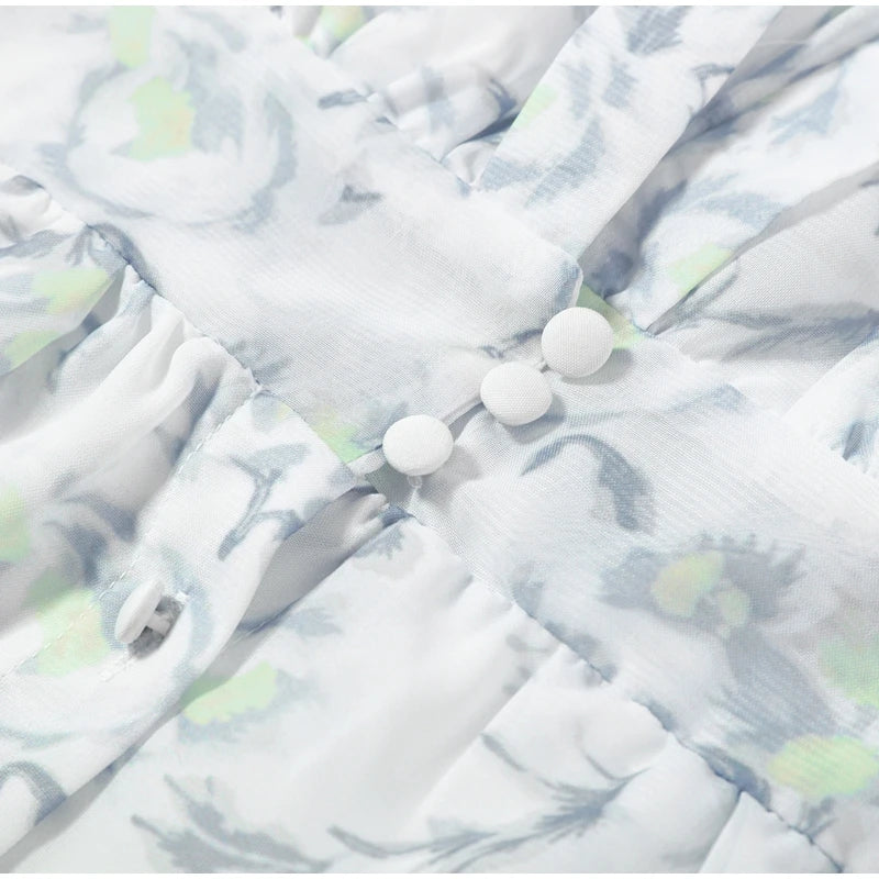 Casual Printed Mini Dress Women Full Sleeve Button V-neck Lady Short Dresses Waist Tape 2026 Spring Summer Female Robe Beach