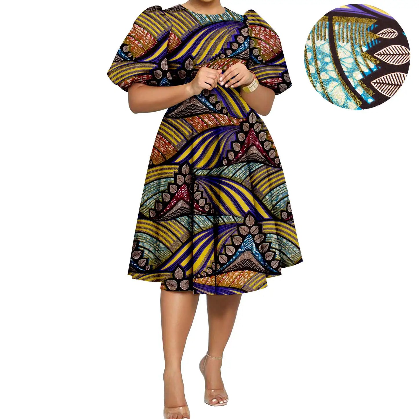 African Clothes for Women Girl Lady Dress Skirt Short Bubble Sleeve Blow the Knee Fashion Causal Bazin Riche Ankara Y2325085