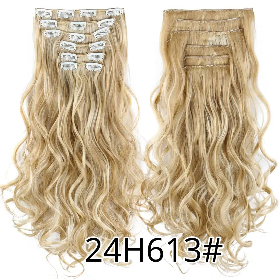 22 Inches Synthetic Long Straight Hairstyle 16 Clips 6Pcs/Set Hair Extensions Blonde Black Hairpieces Heat Resistant For Women
