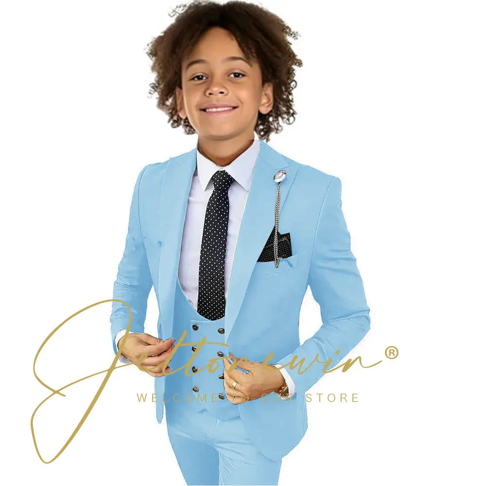 Boys Suit Peak Lapel 3 Pieces Jacket Vest Pants Black Formal Tuxedo Child Blazer Party Dress Wedding Set conjuntos de blazer