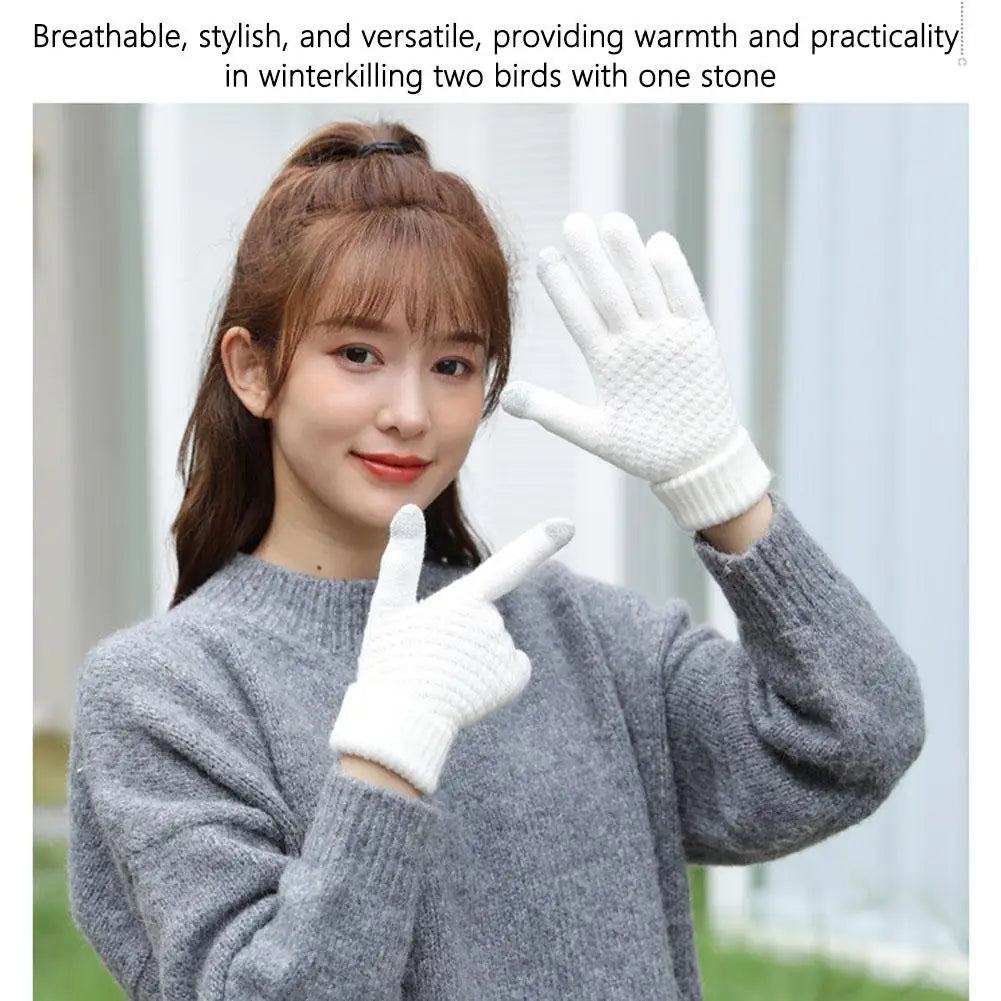 Women Men Warm Winter Touch Screen Gloves Stretch Classical Knit Mittens Wool Full Finger Outdoor Cycling Driving Glove BAZAARHUBO
