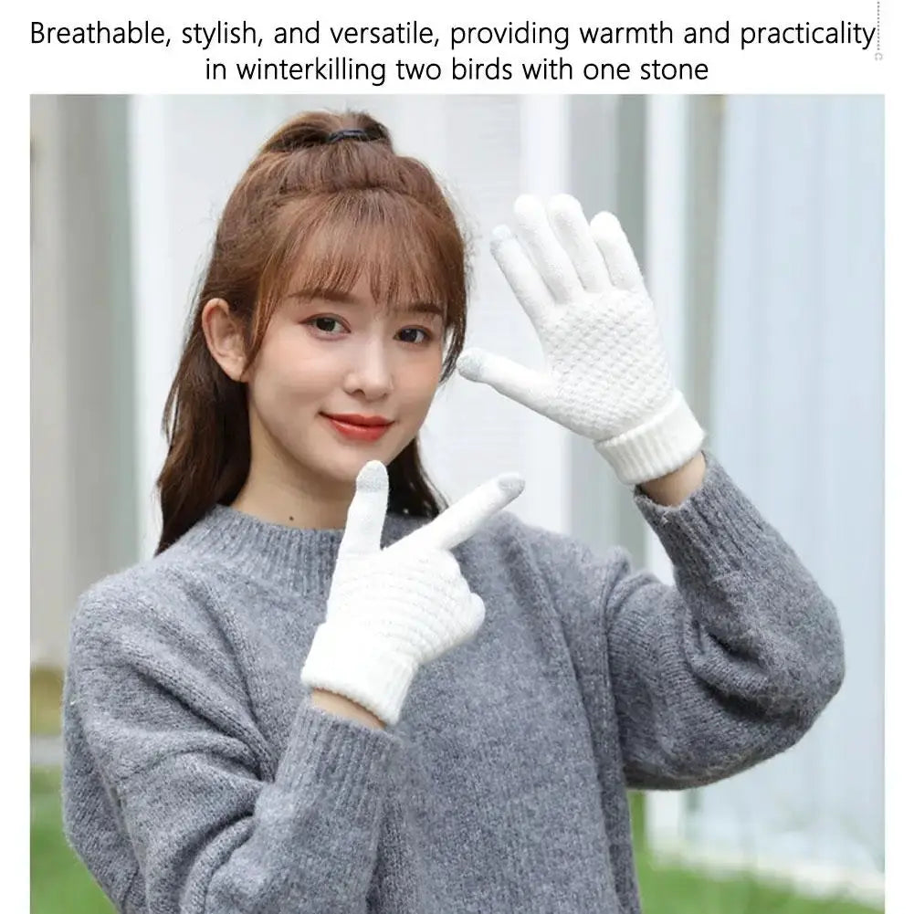 Women Men Warm Winter Touch Screen Gloves Stretch Classical Knit Mittens Wool Full Finger Outdoor Cycling Driving Glove BAZAARHUBO