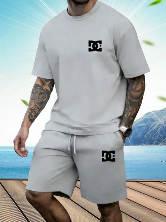 New Men's Sportswear Short Sleeved T-shirt and Sports Shorts Summer Casual Jogging Pants Set Men's Two-piece Set