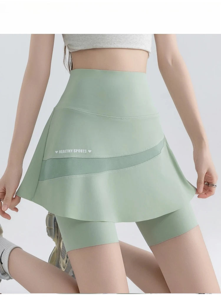 Fake Two Short Skirt Pants with Summer Pockets Crotch Half Skirt for Women High Waisted Oversized Quick Drying Sports Yoga Pants