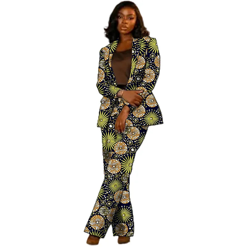 African Couture Women's Suit Ethnic Style Print Female Blazers With Pants Customized Ladies' Gown