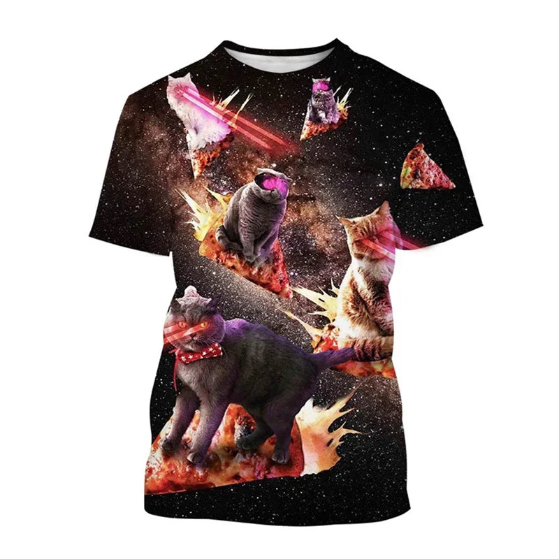 Summer 3D Printed Space Funny Cat T-shirt Men Women Cool Animal Top Tees Street Plus Size Short Sleeves T Shirt Kids Clothes