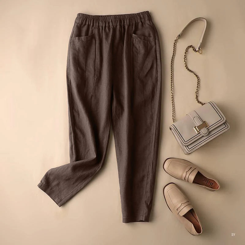 ZANZEA Summer Trousers Women Vintage Cotton Pants Elastic Waist Solid Harem Pant Casual Loose Pantalon Oversize Turnip Palazzo