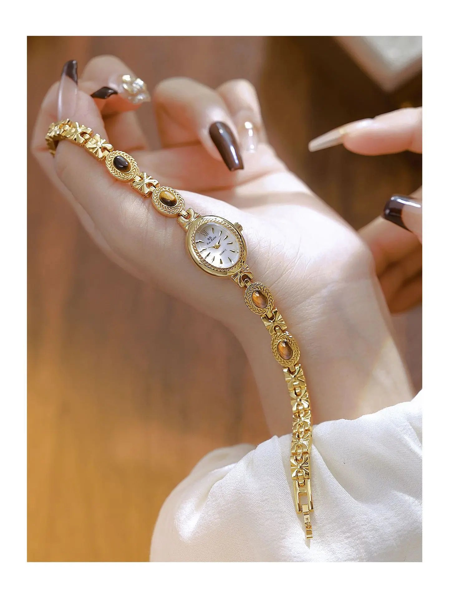 Elegant Women's Watch Jade Bracelet Small Clock Fashion Quartz Watches Luxury Golden Wristwatch Gifts For Women Original Brand