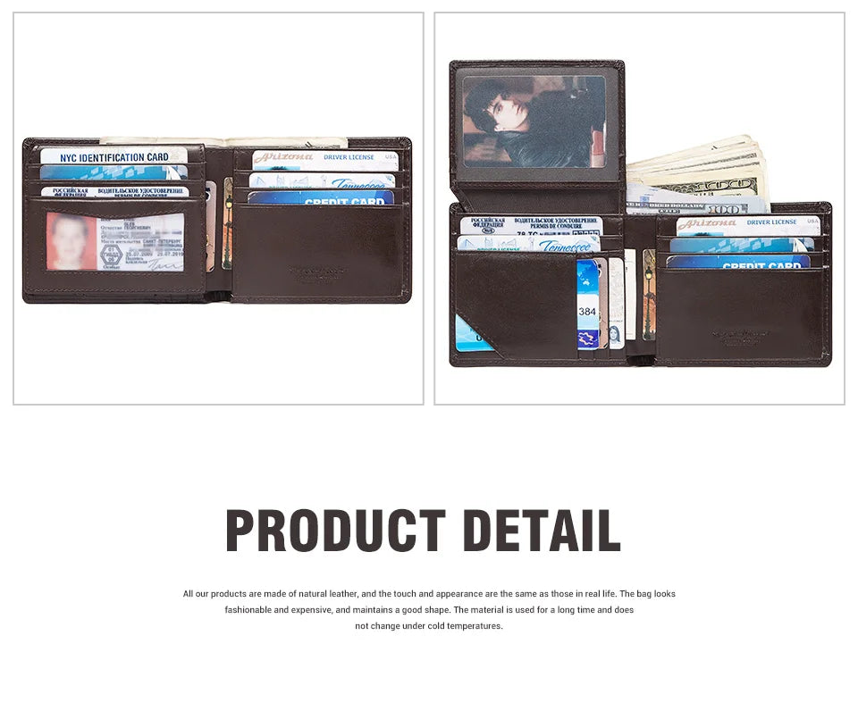 HUMERPAUL Airtag Wallet For Men Real Leather RFID Trifold Card Holder Case with ID Window Slim Anti-lost Purse