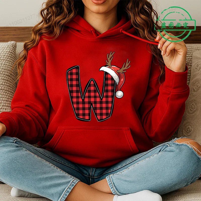 Personalised Santa Family Christmas Hoodie Harajuku Hip Hop Pullover Sweatshirt Santa Alphabet Sportswear Fashion Trends Unisex BAZAARHUBO