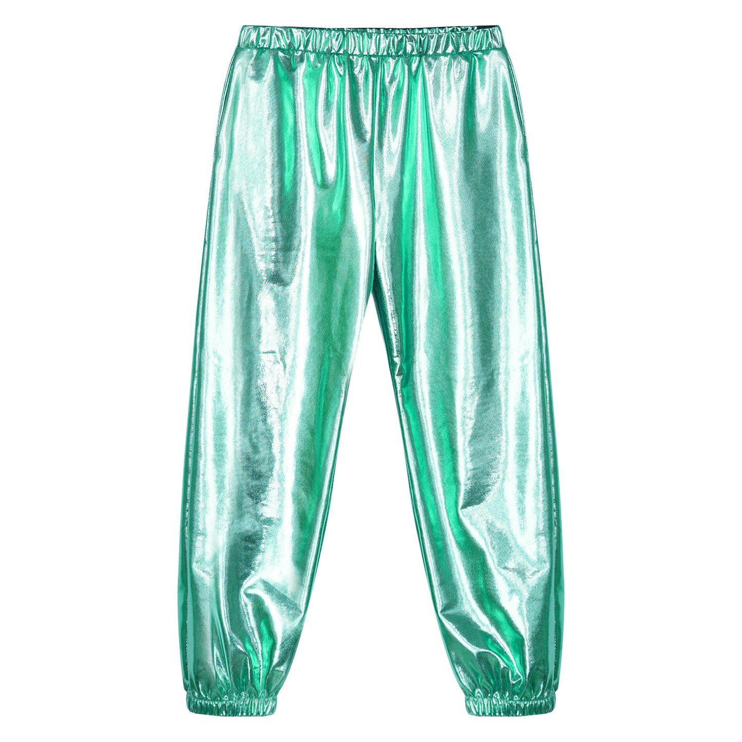 Kids Girls Fashion Party Clothes Glossy Metallic Elastic High Waist Dance Pants Hip Hop Trousers Streetwear Dancewear Sweatpant