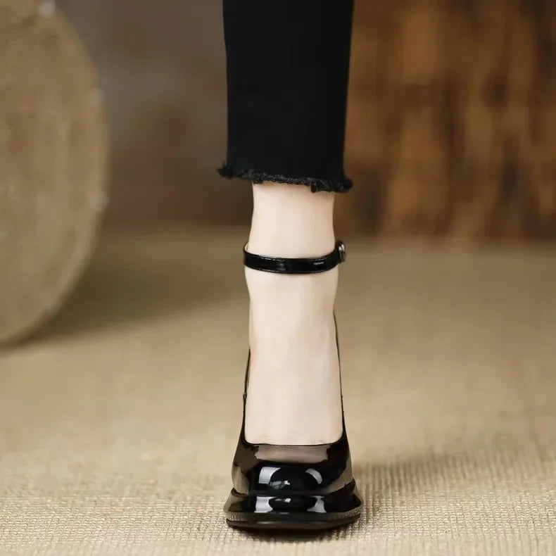 Thick Bottom High Heels Women Shoes Solid Fashion Temperament Single Shoe Spring Summer Ankle Buckle Elegant Woman Heeled Shoes