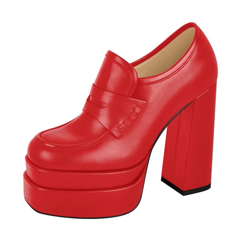 Richealnana  Women Pumps Red Matte Double Platform Punk Fashion Shoes