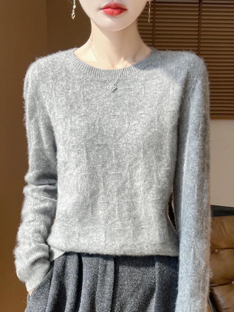 Women 100% Merino Wool Sweater Casual Hollow out Cashmere Blouse O-neck Pullover Tops Autumn Winter Warm Knit Woman Wool Sweater