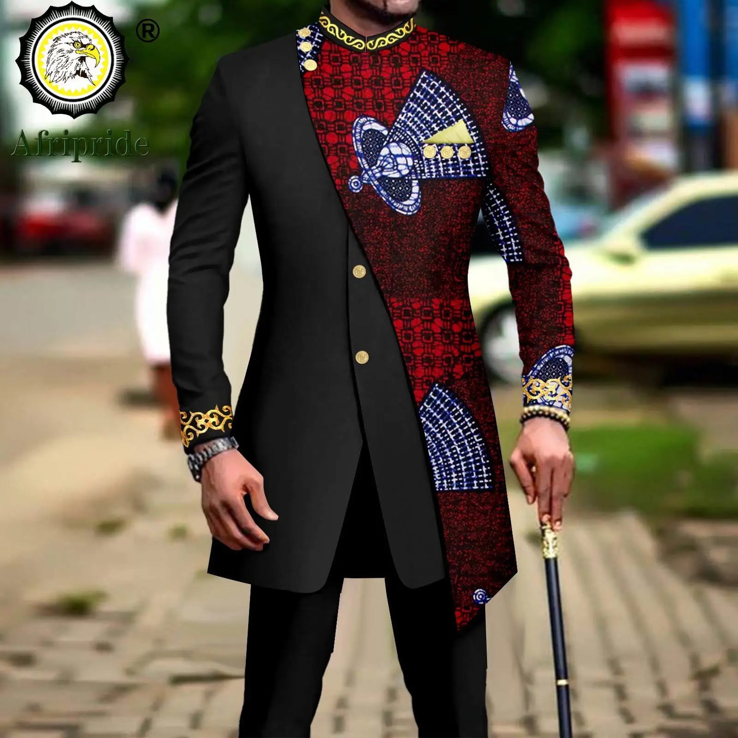 African Suits for Men Embroidery Print Blazer and Pants Set Business Dress Suit with Kerchief Party Wedding Evening A2316023