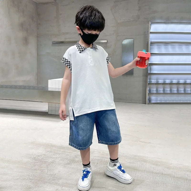 New Boys Summer Fashion Denim Shorts Kids Casual Loose Thin Knee-Length Trousers for 3-12 Years Teenager Outdoor Jeans Pants