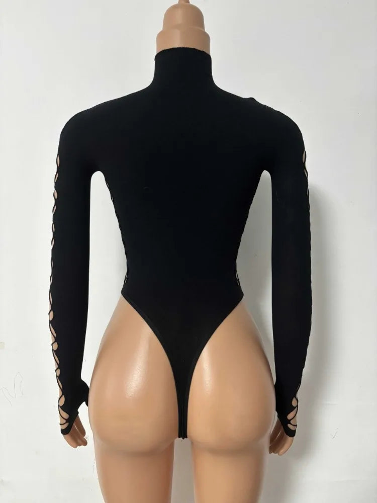 Sexy Streetwear Slanted Shoulder Hollow Sleeveless Jumpsuit Hot Girls Tight Fitting Slimming Bottom Jumpsuit Punk Personality