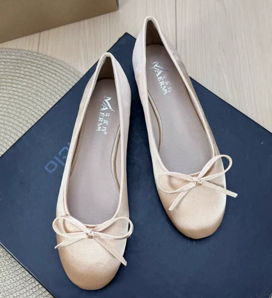Women Plus Sizes 48 47 33 Dough Shoes With Knot Wide Fitting Round Toe Silk Stain Slip-On Pinkish Gold Blue Footwear Hand-Made
