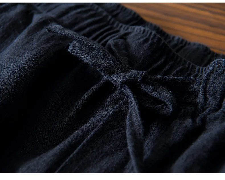 70% Linen,30% Cotton Men's Drawstring Elastic Waist Casual Pants, Straight Loose Ramie Trousers, Camping Fishing Comfortable