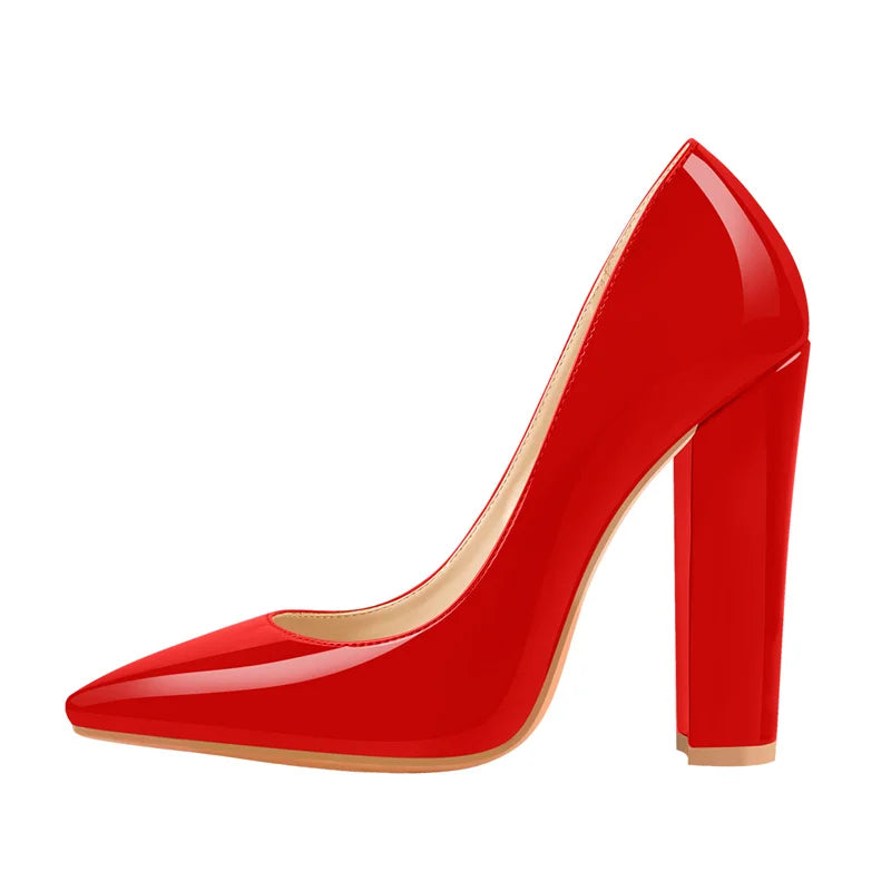 Richealnan Women Pointed Toe  Classic Slip On High Heels Thick Shoes Wedding Office Dress Big Size Chunky Lady  Block Pumps