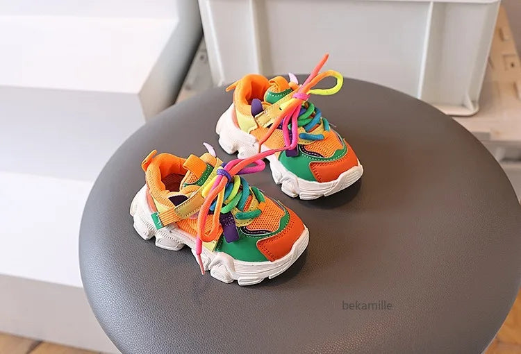 Kids Casual Sports Sneakers Soft Non-slip Sole Comfortable Walking Shoes for Boys Girls Autumn Colorful Style
