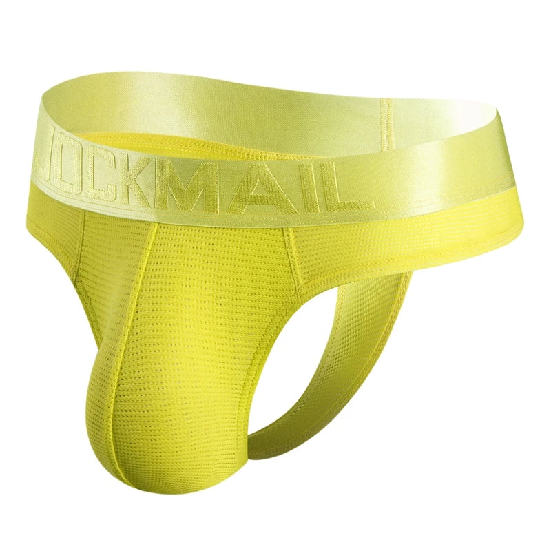 JOCKMAIL Sexy Men's G-string Fashion Low Waist Solid Color Male Thongs Underwear Breathable Mesh Sports Underpants Shorts