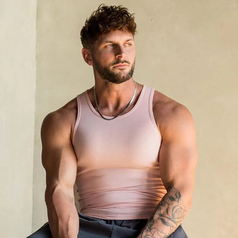 Spring Summer Knit Ice Silk Ribbed Fitness Sports Casual Slim-fit Men's Vest Men's I-line Muscle Vest Cotton Men