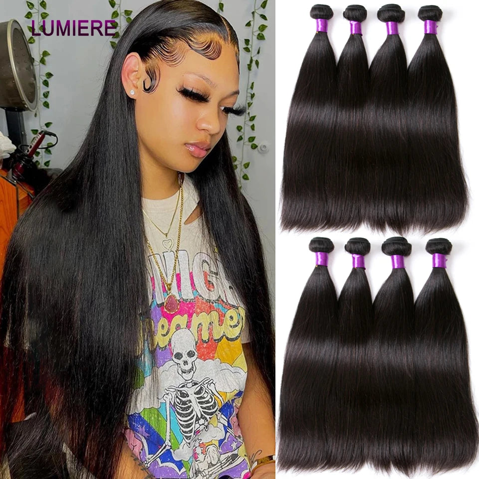 38 40 Inch Bone Straight 100% Virgin Unprocessed Human Hair Bundles Deal Raw Hair Extensions Brazilian Natural Black Wholesale