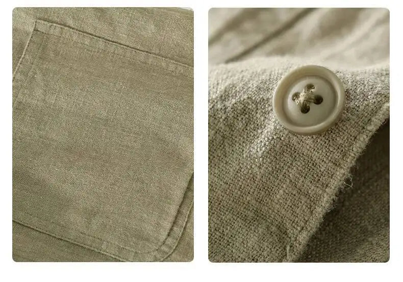 Autumn Retro Tooling Linen Jacket For Men Japanese Styles Sold Color Simple Versatile Multi-pocket Male Thin Jackets and Coats