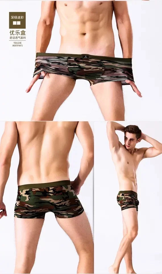 4Pcs/Men's Boxers Camouflage Military Panties Man Sexy Boxer Soft Shorts Underwear Male Army Green Underpants for Men Plus Size