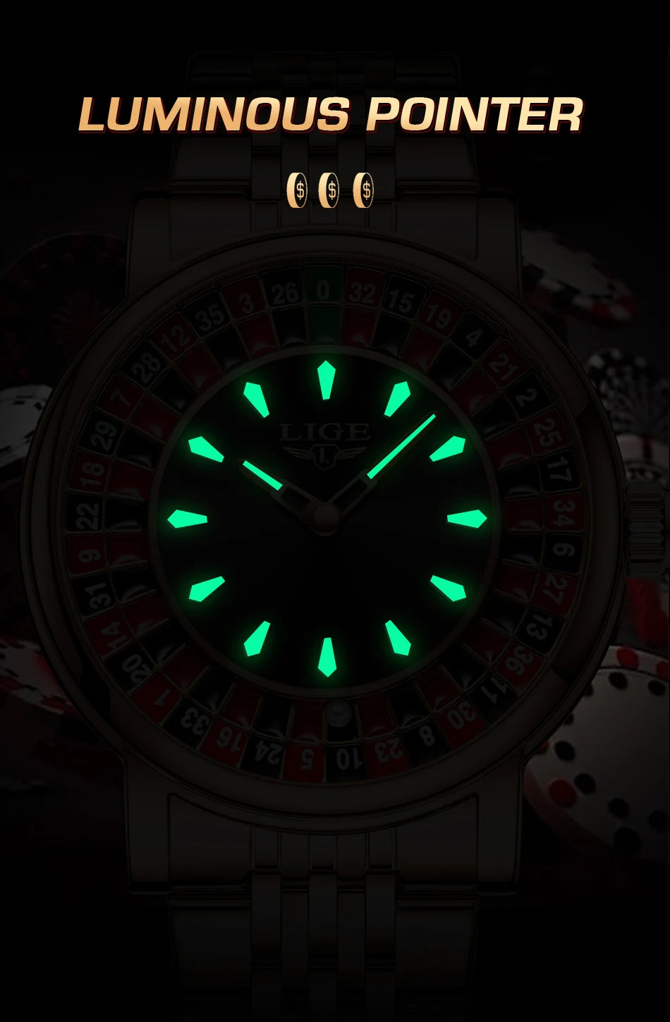 LIGE 2025 Creative Luxury Watches Men Roulette Game Dial Fashion Mens Watch Waterproof Luminous Steel Quartz Wristwatches Relojs
