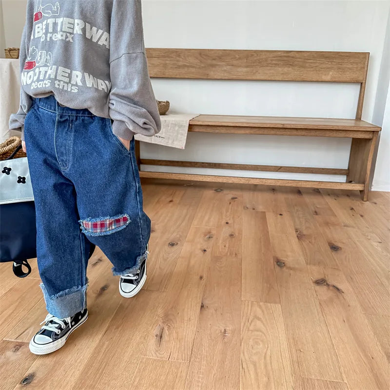 2023 Autumn Spring Baby Girls Boys Denim Pants Loose Fashion Korean Style Kids Casual Jeans Toddler Trouser Children's Clothes