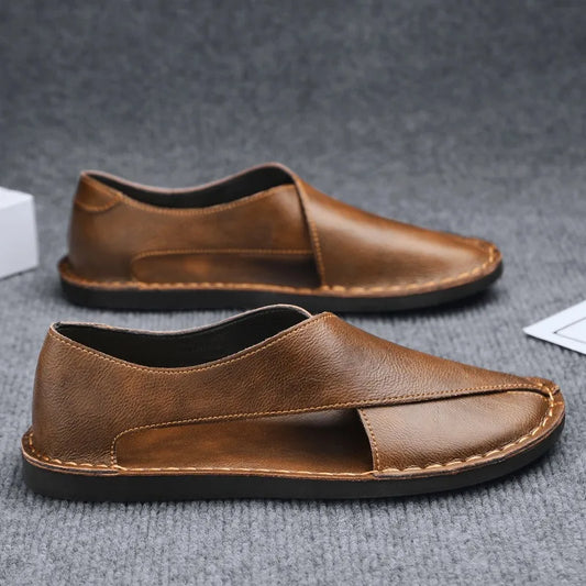 Sandals Men Summer Genuine Leather Mens Shoes Youth Beach Shoes Lightweight Breathable Slippers Men's Sandal Low Top Mens Shoes