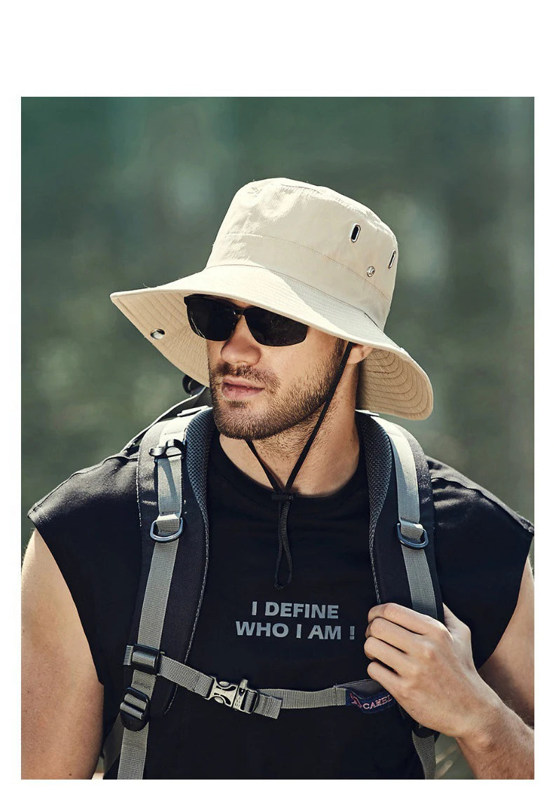 Summer Wide Large Brim Men Fisherman Hat Waterproof UV Protection Sun cap Hiking Fishing Climbing Oversized Safari Bucket Hats BAZAARHUBO