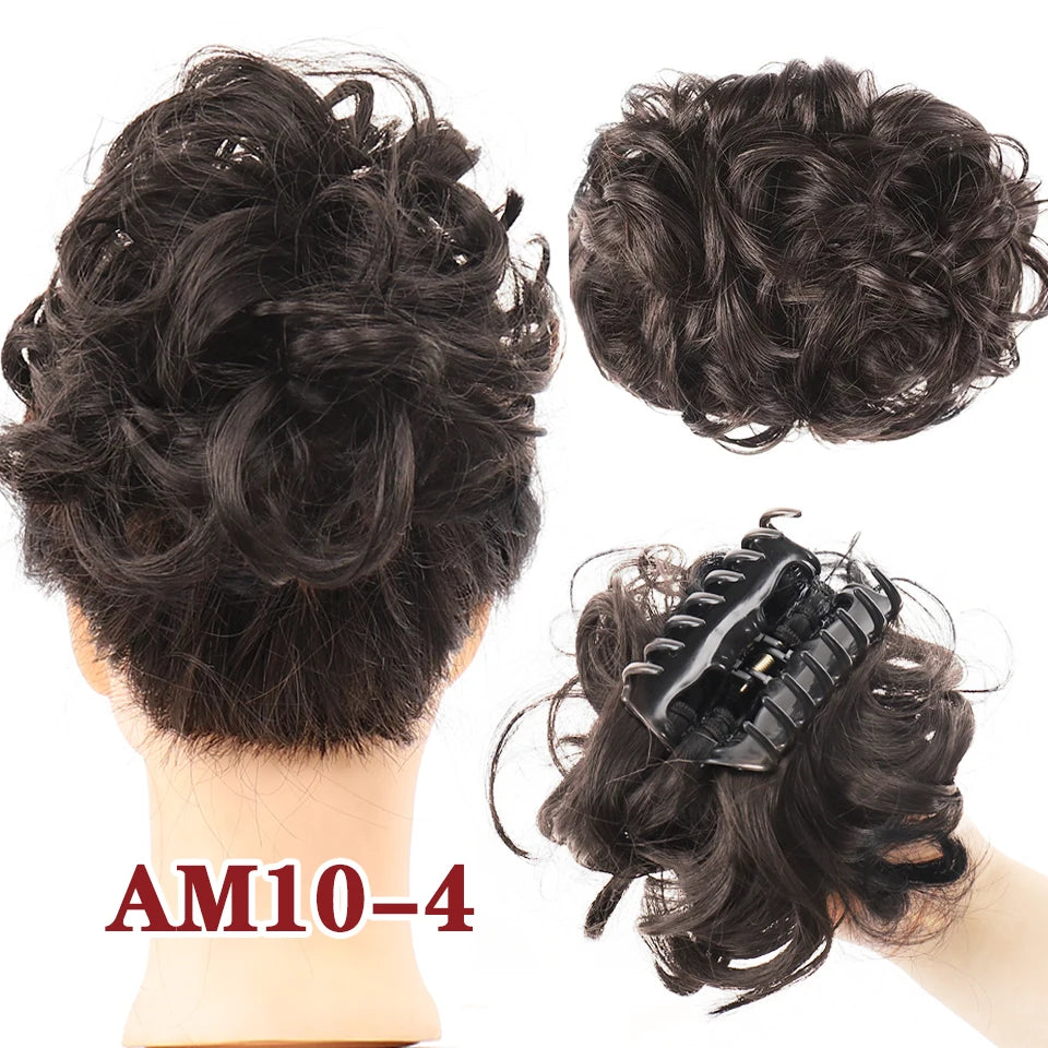 Synthetic Hair Bun Chignon for Women Messy Bun Hair Piece Tousled Updo Hair Extensions With Claw Clip Curly Hairpins Black Brown