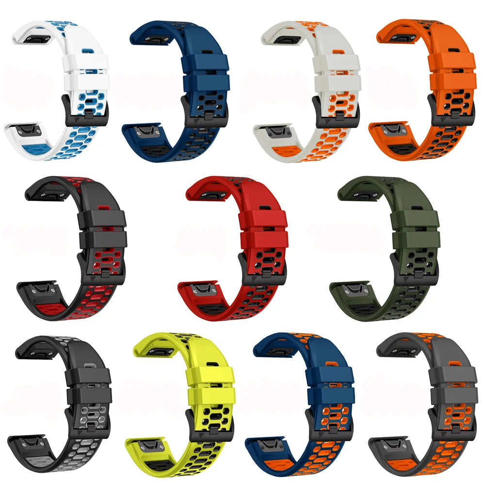 Sport Two-Tone Breathable Silicone Watch Band For Garmin Fenix 7X 7 Pro 6X 6 5 5X Plus/Epix 2 47mm 51mm QuickFit 26/22mm Strap