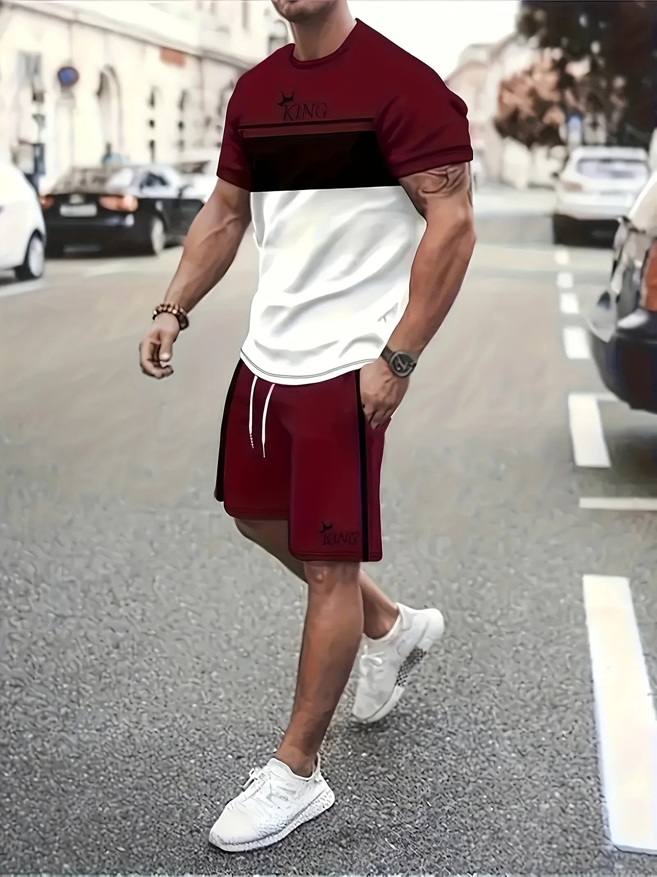New Summer Men's Sportswear Striped Short-Sleeve T-Shirt Set Two-Piece Outdoor Travel Apparel Relaxed-Fit Shorts Training Wear