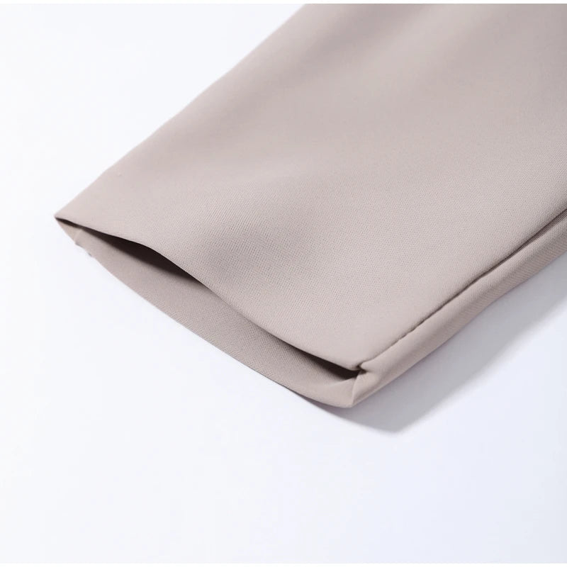 Casual Zipper Shirt Pants Suit Women Solid Button Stand Collar Drawstring Shirts Loose High Waist Trousers 2026 Spring Set Lady
