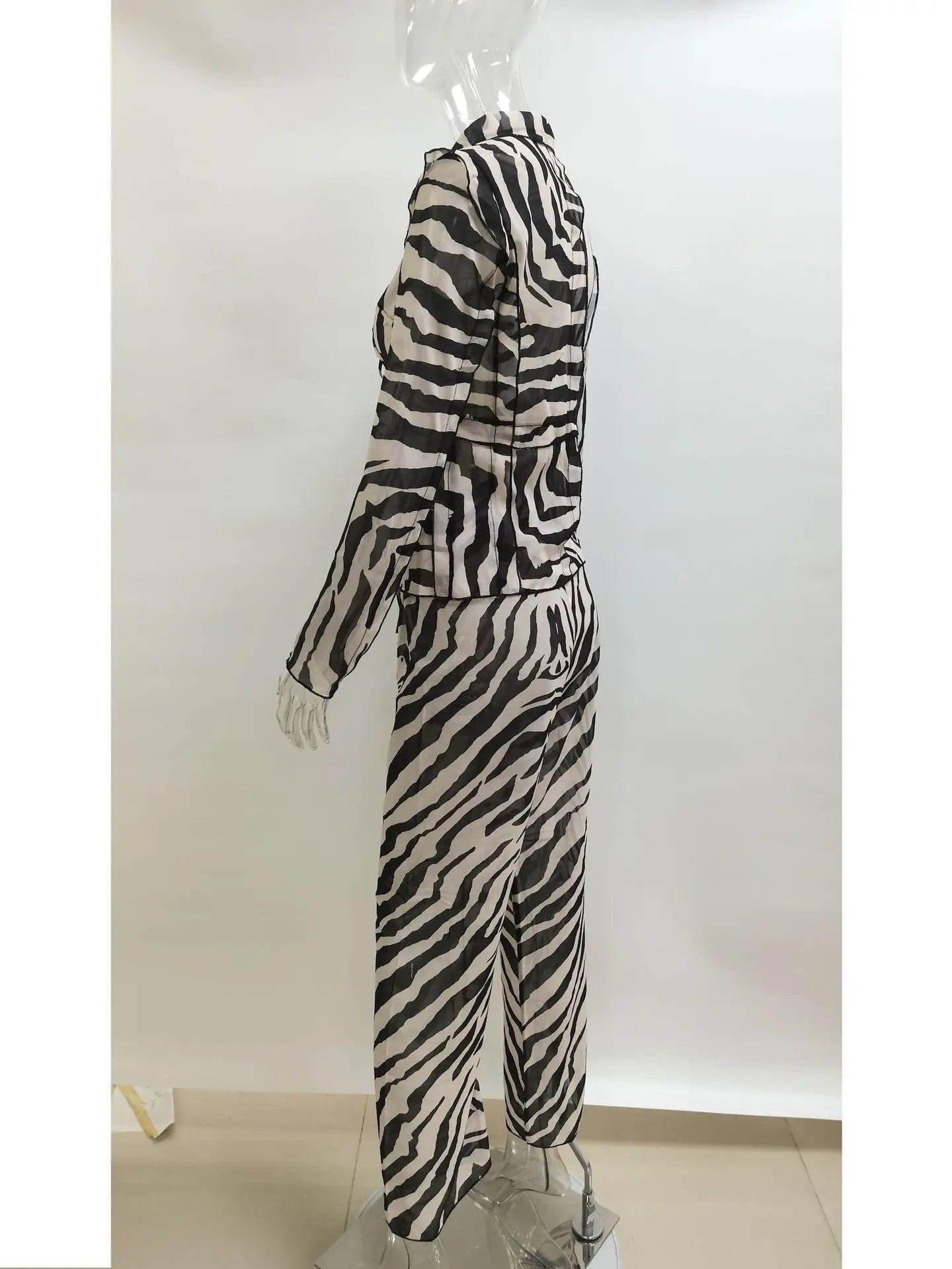 Cryptographic Animal Print Mesh Sheer Stripe Tie Front Detail Top Matching Sets Fashion Outfits 2 Piece Sets Holiday Beachwear