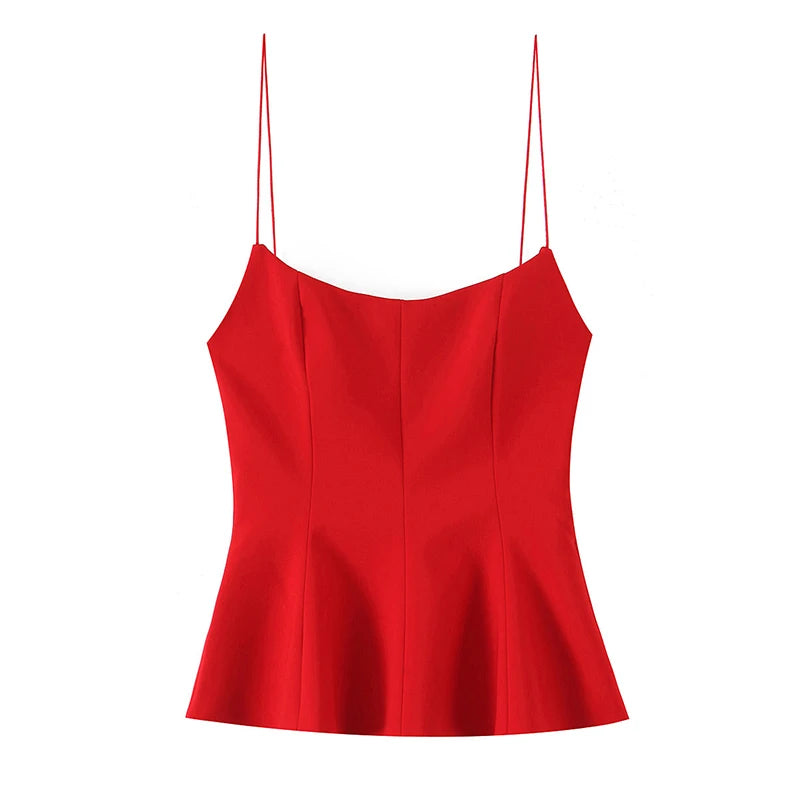Willshela Women Fashion Solid Pleated Backless Side Zipper Tops Vintage Thin Straps Square Collar Female Chic Lady Camis BAZAARHUBO