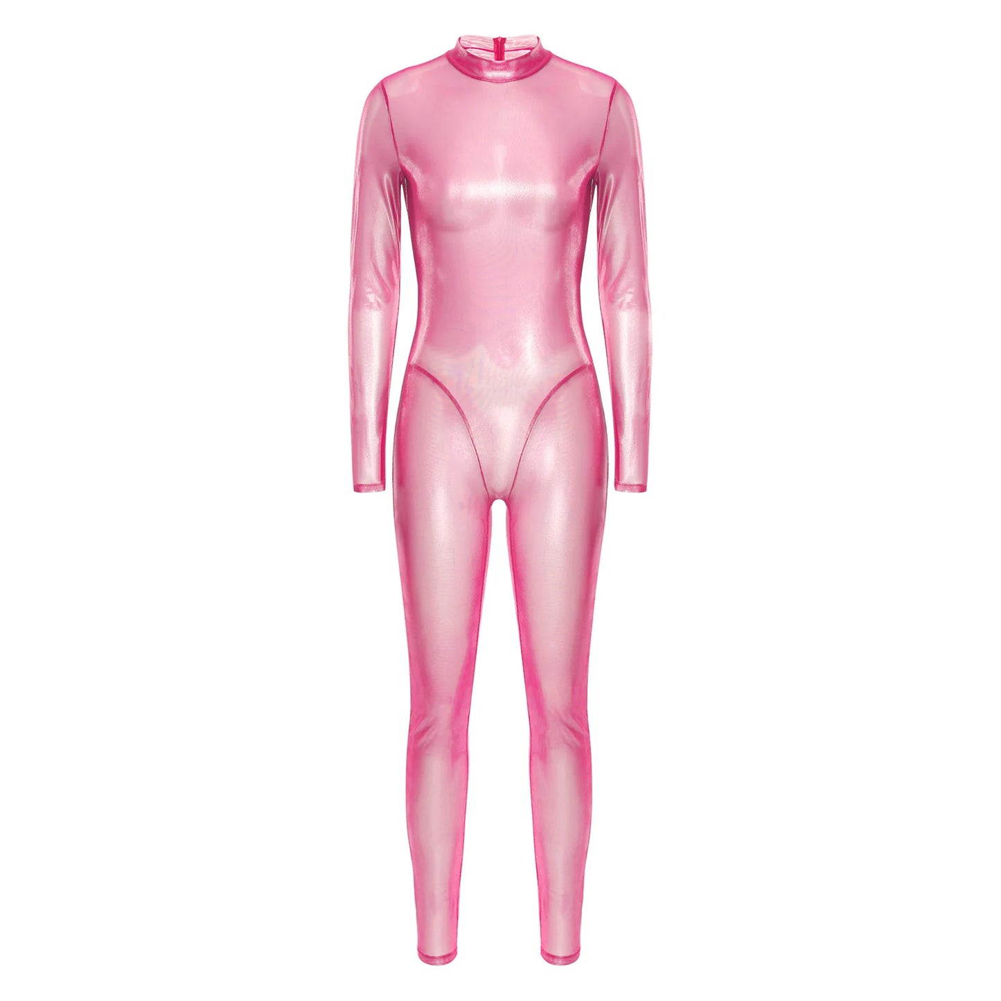 Women Metallic Shiny Full Body Unitards Jumpsuit Rave Nightclub With Back Zipper