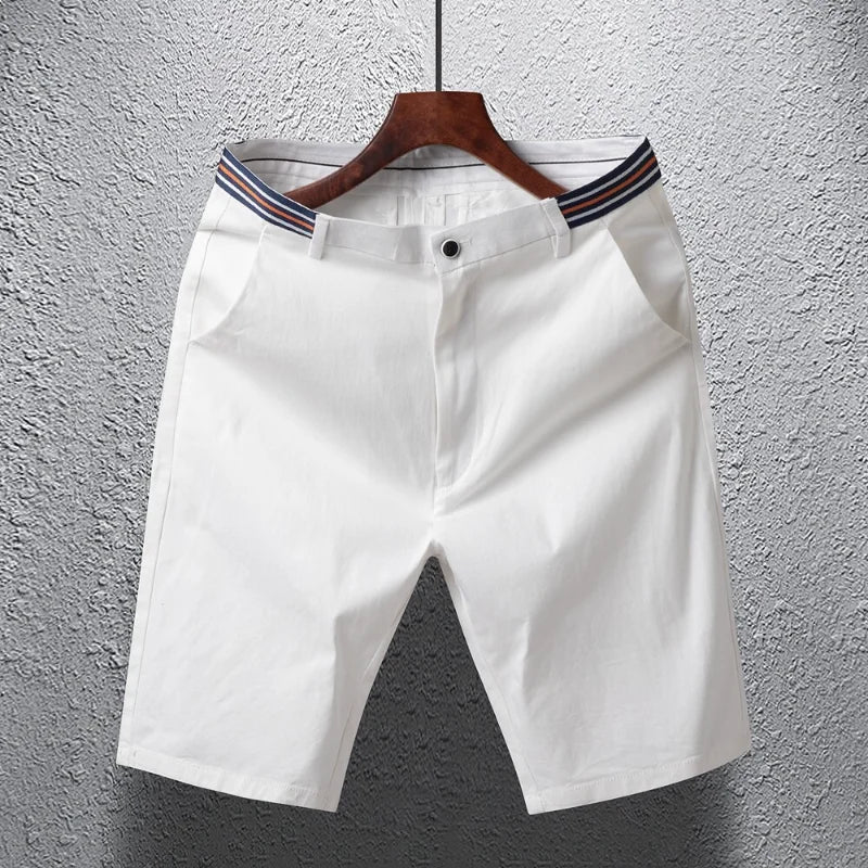 Mens Summer Casual Shorts Solid Color Business Casual Elastic Five Quarter Pants Cotton Breathable Workwear Shorts Men Clothing