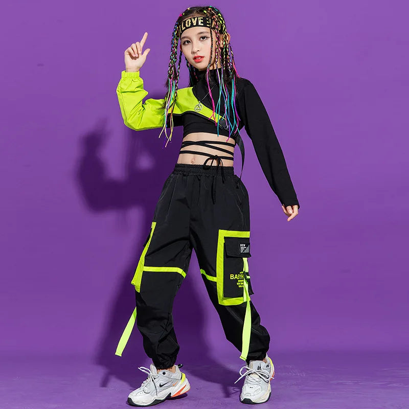 Boys Hip Hop Cool Vest Girls Cargo Pant Outfit Child Sweatshirt Chest Bag Joggers Street Dance Kids Streetwear Costume Sportwear
