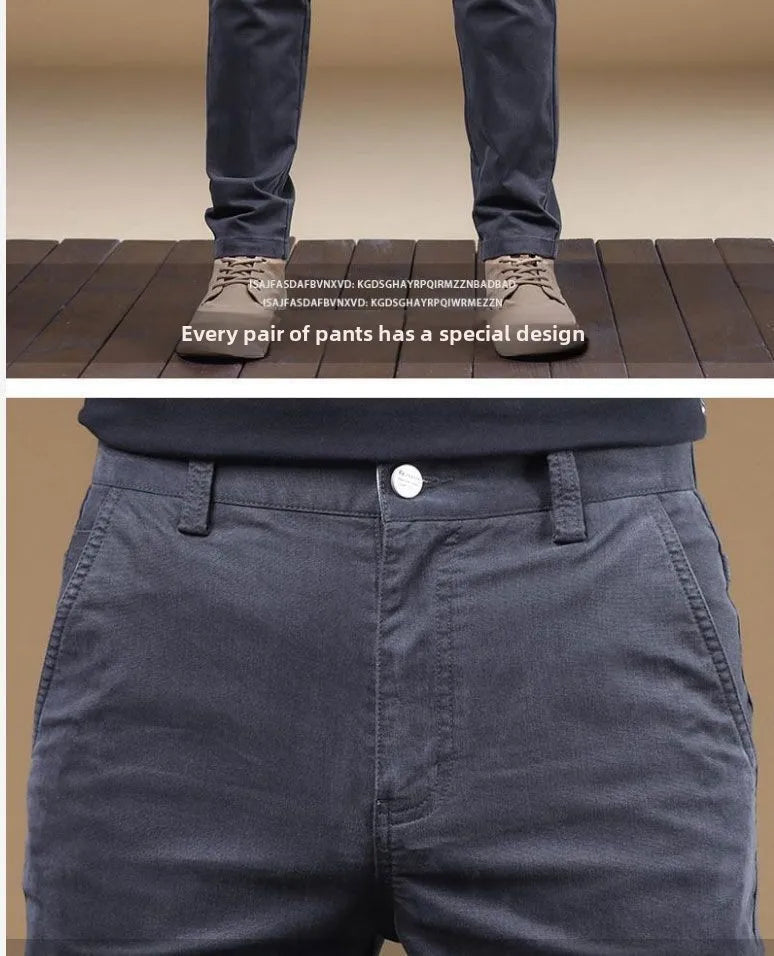 2025 Summer Thin Cotton Men's Casual Pants Trendy Versatile Elastic Light Business Trousers Work Formal Slim Straight Pants