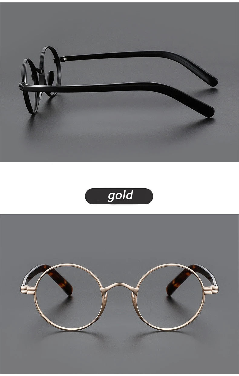 Vintage Wide Edge Alloy Glasses Frame for Men and Women High Quality Optical Acetate Leg Small Round Eyeglasses BAZAARHUBO